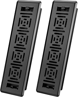 2x14 Floor Register Vent, 2 Pack Heavy Duty Walkable Steel Floor Vent, Adjustable Decor Grates for Home Floor Sidewall Office or Ceiling Vent, Decorative Vent Covers, Black