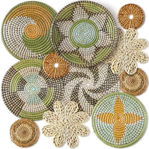 Tatuo 11 Pcs Boho Wall Basket Decor Decorative Bulrush Woven