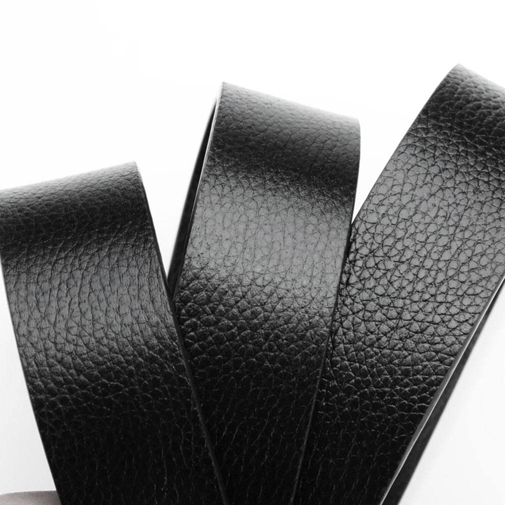 Moda Real Cuero Genuino patrón de Rayas Hombres Cuero de Vaca Suave Deslizamiento Estilo Piel de Vaca 3,3 cm Cinturones sin Hebilla (Color : Black, Size : 120cm 36to37 Inch)