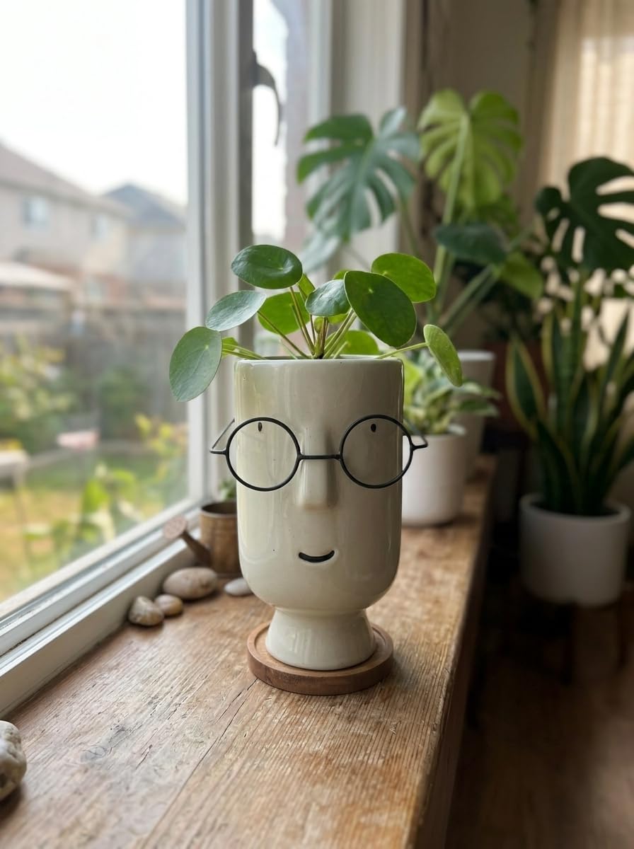 Quirky Ceramic Face Planter with Glasses | Ceramic Vase for Flowers | Decorative Indoor Plant Pot & Flower Vase | Modern Tabletop Home & Office Décor Showpiece | Tall-image-9