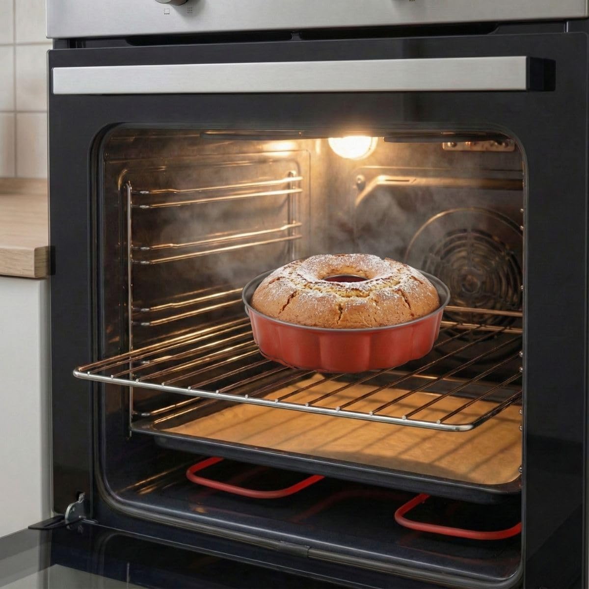 Guardini Rossana 2.0, Moule à Savarin Fiorella 26 cm, Acier Avec Revêtement Anti-Adhérent, Couleur Rouge/Grise