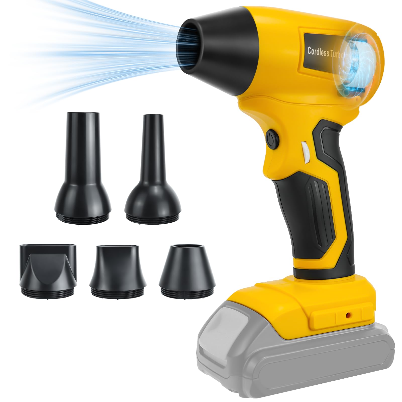 Mini soffiatore a foglia compatibile con batteria Dewalt 20 V, 130.000 giri/min, motore senza spazzole, velocità del vento 30 m/s, 5 ugelli per soffiatore a foglie, pulizia auto (senza batteria)
