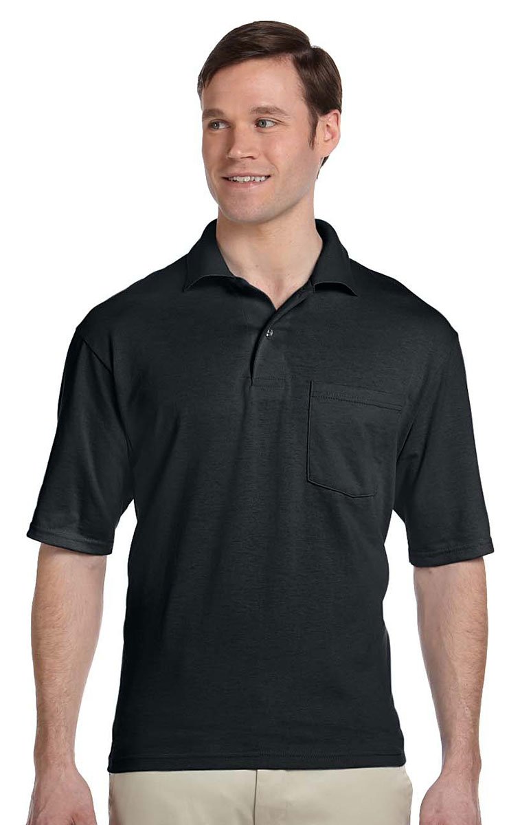Jerzees 5.6 Oz, 50/50 Jersey Pocket Polo With SpotShield, XL, Black