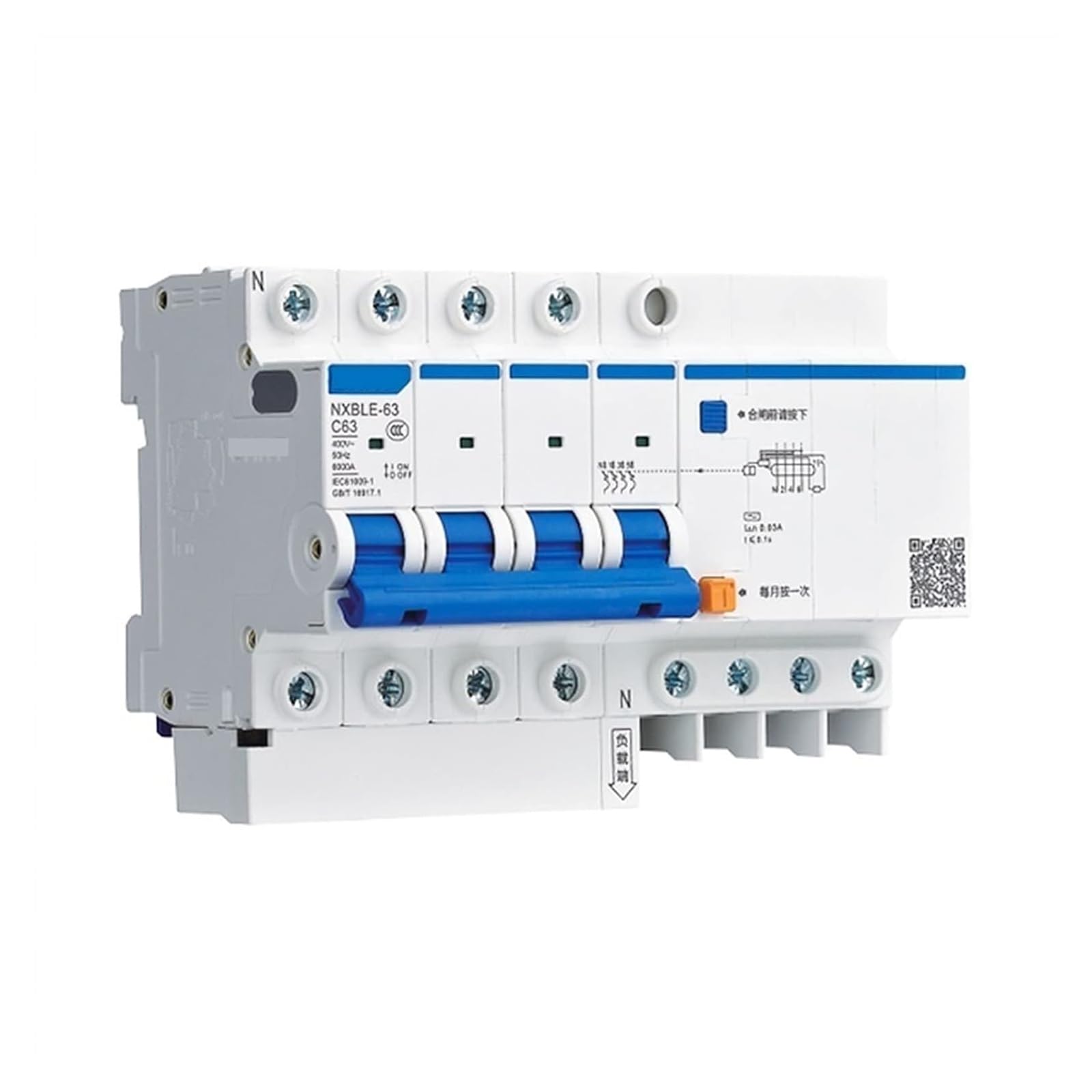 Wyłącznik automatyczny AC230/400V NXBLE32/63/125C typ przeciążenia zwarcie 25 32 40 50 63 80 100 A prąd resztkowy działanie 1 szt. kolor: 1P N rozmiar: NXB (3P N, NXBLE-32 C20)