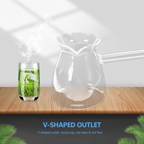 Miniatura 7 de Cafetera turca con mango lateral olla de vidrio para café, té, leche, diseño compacto con boquilla en forma de V para vertido controlado - 15.2 fl