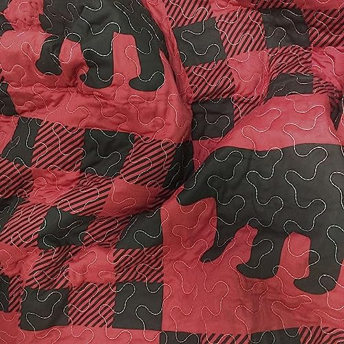 Virah Bella 3 Piece King Lodge Quilt Bedding Set - Buffalo Bear Plaid Red - Rustic Cabin Country Reversible Camping Comforter Set with Decorative Pillow Shams, Red/Black