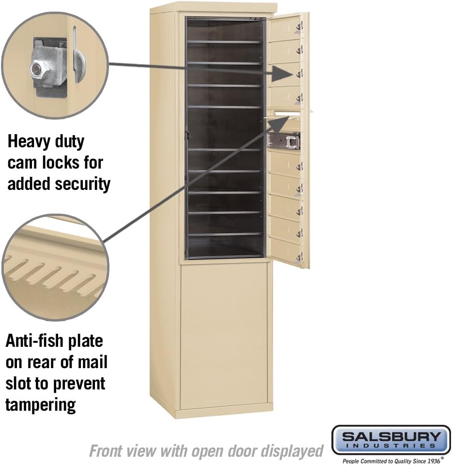Salsbury Industries 3911S-09SFU 4C Free Standing Horizontal, Front Loading, Single Column, 9 MB1 Doors, USPS Access, Sandstone Mailbox