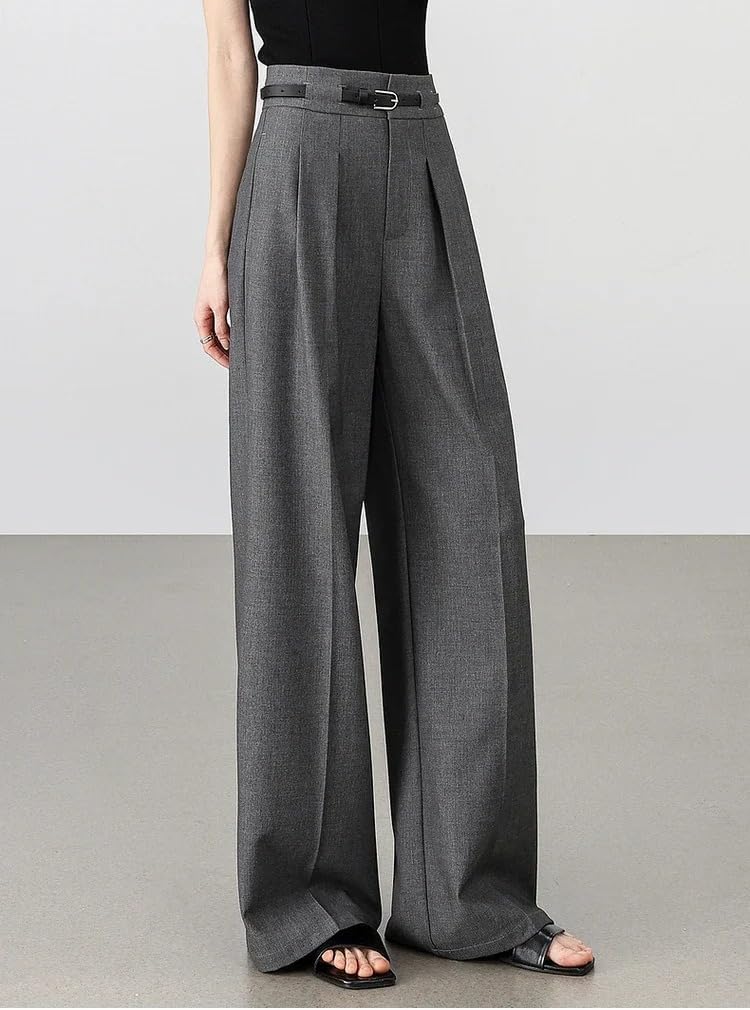 Woman's Straight Pants Spring Full Length High Waist Office Workwear Trousers Belt for Women