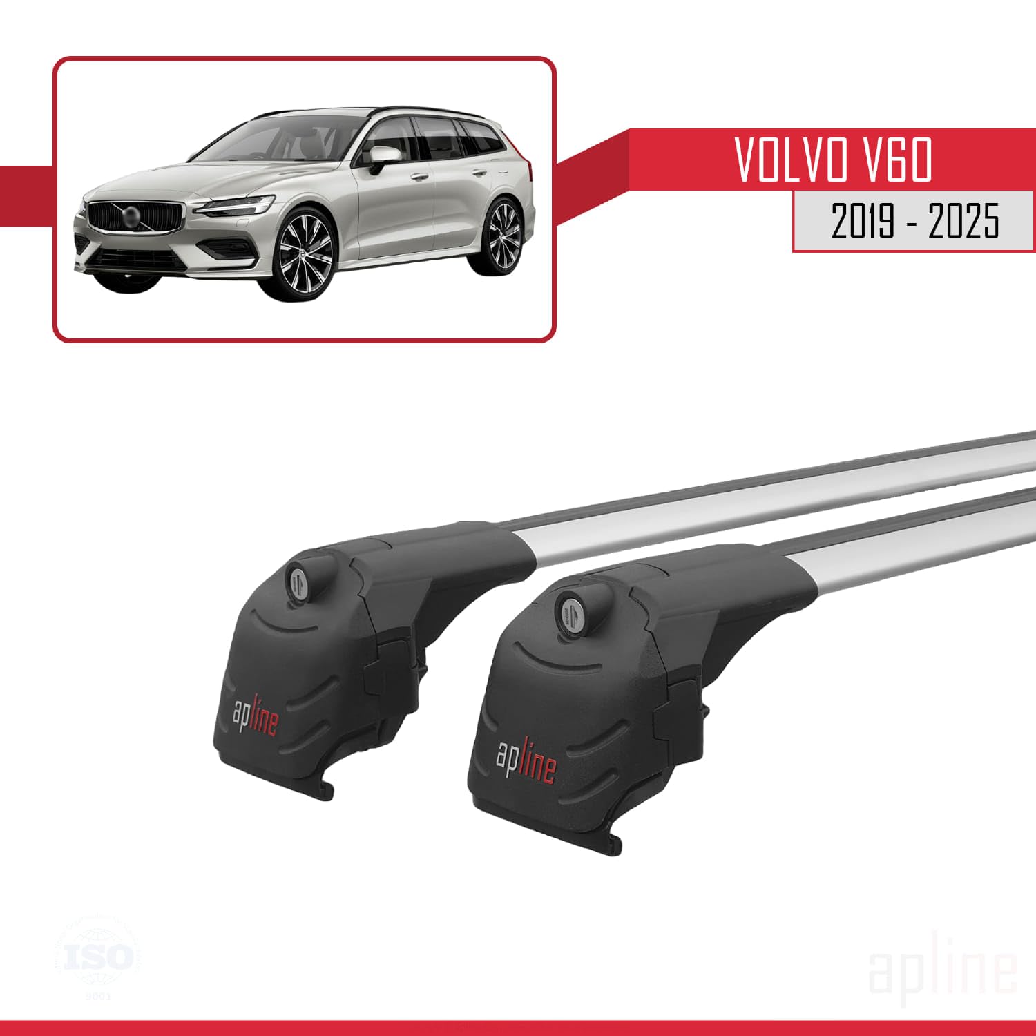 Kompatybilny z Volvo V60 II 2018-2026 ACE-2 Model Aluminiowe poprzeczki dachowe Szary 2 szt.