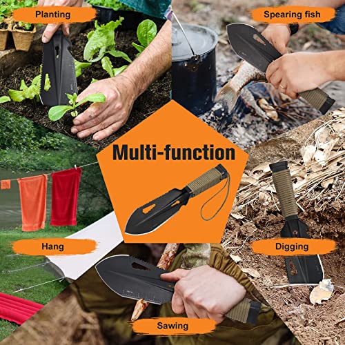 Flyego Backpacking Trowel Camping Shovel Hiking Trowel Backpacking Ultralight Shovel Small Potty Multitool For Digging, Metal Detecting, Gardening And Outdoor Survival (Black) #TOP3