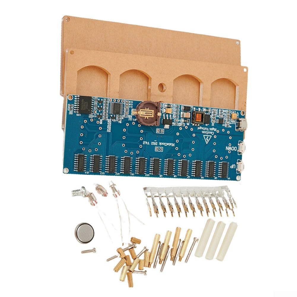 IN-12 Nixie Tube PCBA zestaw do montażu zegara cyfrowego, 7 kolorów podświetlenia RGB, automatyczna funkcja trybu uśpienia, metalowa obudowa z płytą akrylową, zasilanie USB 5 V, kolor niebieski