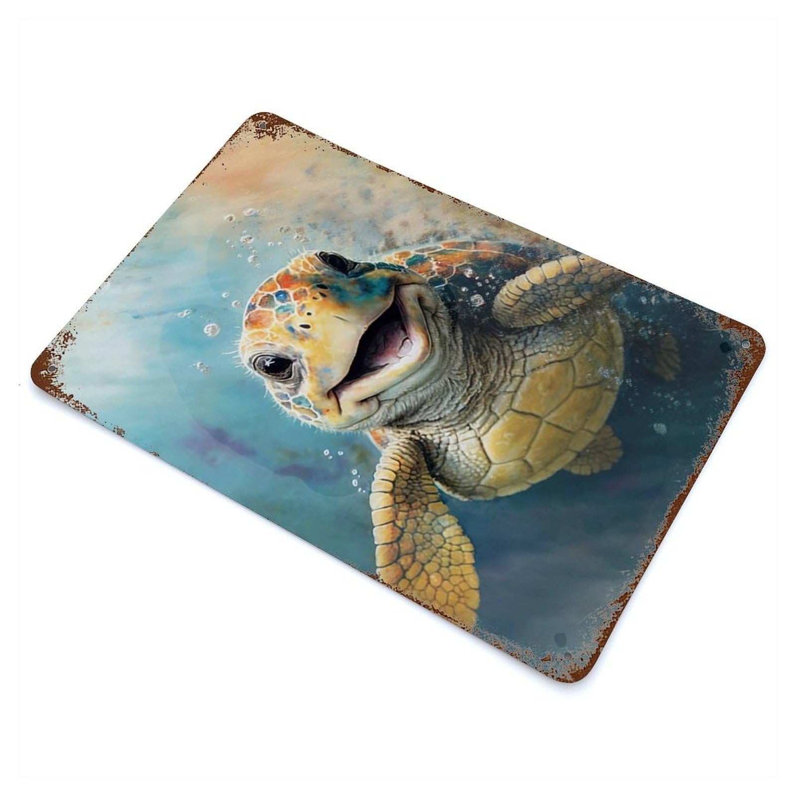 Garage Style Turtle Watercolor Sketch Rustic Tin Plaque 11.8"x7.9", Classic Wall Plaque for Bar And Workshop