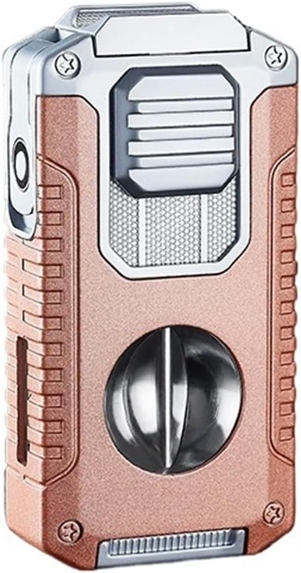 Multifunctional and Convenient 5 in 1 Torch Lighter with V-Cutter, Hole Punch Holder, can be Given as a Gift to Your Boyfriend (Fuel not Included)(Gold)