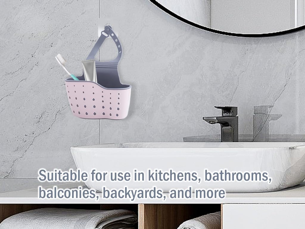 Porta Spugne Da Cucina 2-in-1: Caddy Per Lavello Con Cinghia Sospesa E Fori Di Drenaggio – Beige, In Plastica Resistente - 3