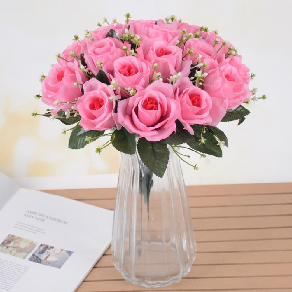 Laelfe 12 stuks Kunstmatige Rozen, 53cm Kunstrozen Enkele Lange Steel Kunstbloemen, Realistische Kunstbloemen voor Bruiloftsboeket, Thuis Tuin Woonkamer Hotel Kantoor Decoratie (Rood