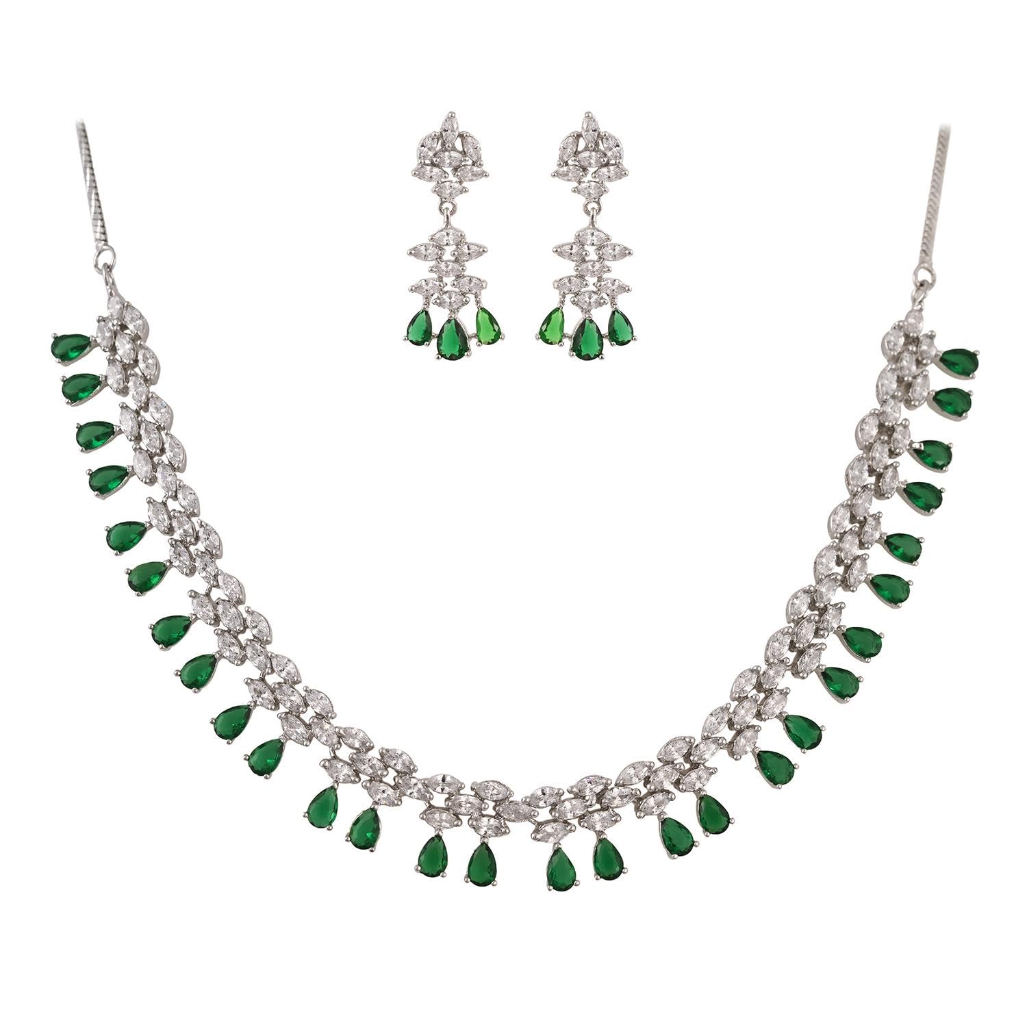 Ratnavali Jewels Silver Plated Green American Diamond AD Wedding Latest Necklace Set Jewellery Set For Women/Girls (B0DB8ND7JS) Amazon Price History, Amazon Price Tracker