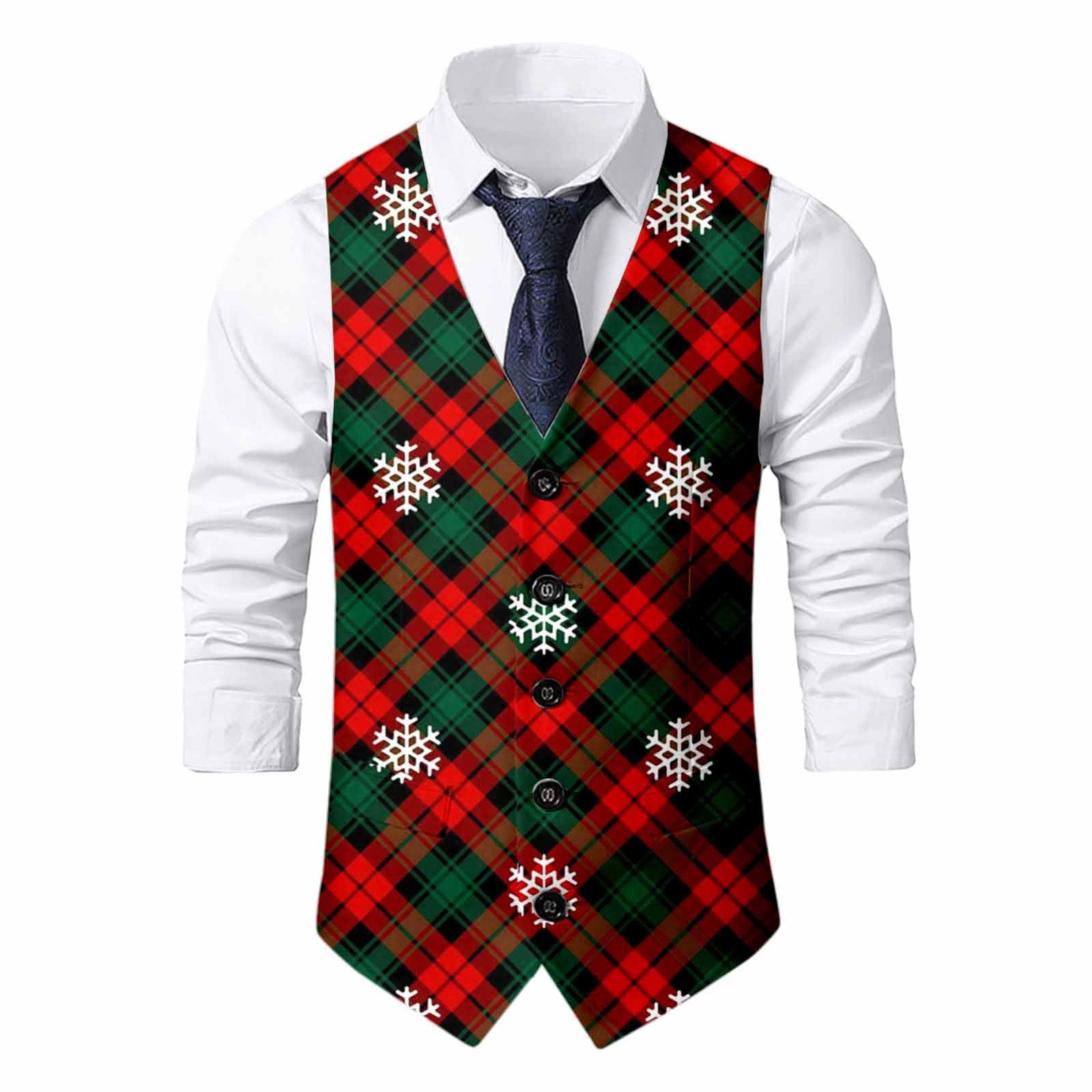 Christmas Waistcoat Mens Christmas Suit Vest un Waistcoat Fun Xmas Festive Happy Xmas Waistcoats V Neck Sleeveless Slim Fit Party Costumes Party Dress Up Vest Suit