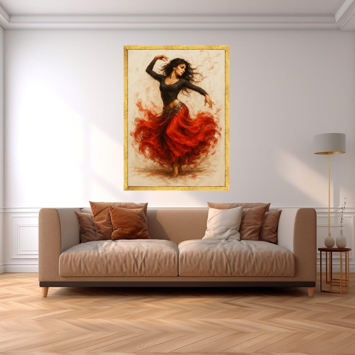XINBAO Elegante lienzo de bailarina de flamenco, arte mural con falda roja, pintura de danza española, lienzo con movimiento dinámico, decoración del hogar (80 x 120 cm/sin marco)