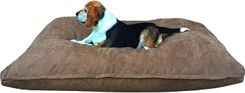 Medium Memory Foam Dog Bed Pillow with Orthopedic Comfort, Waterproof Liner and Brown Microsuede Pet Bed Cover 37X27 Inches