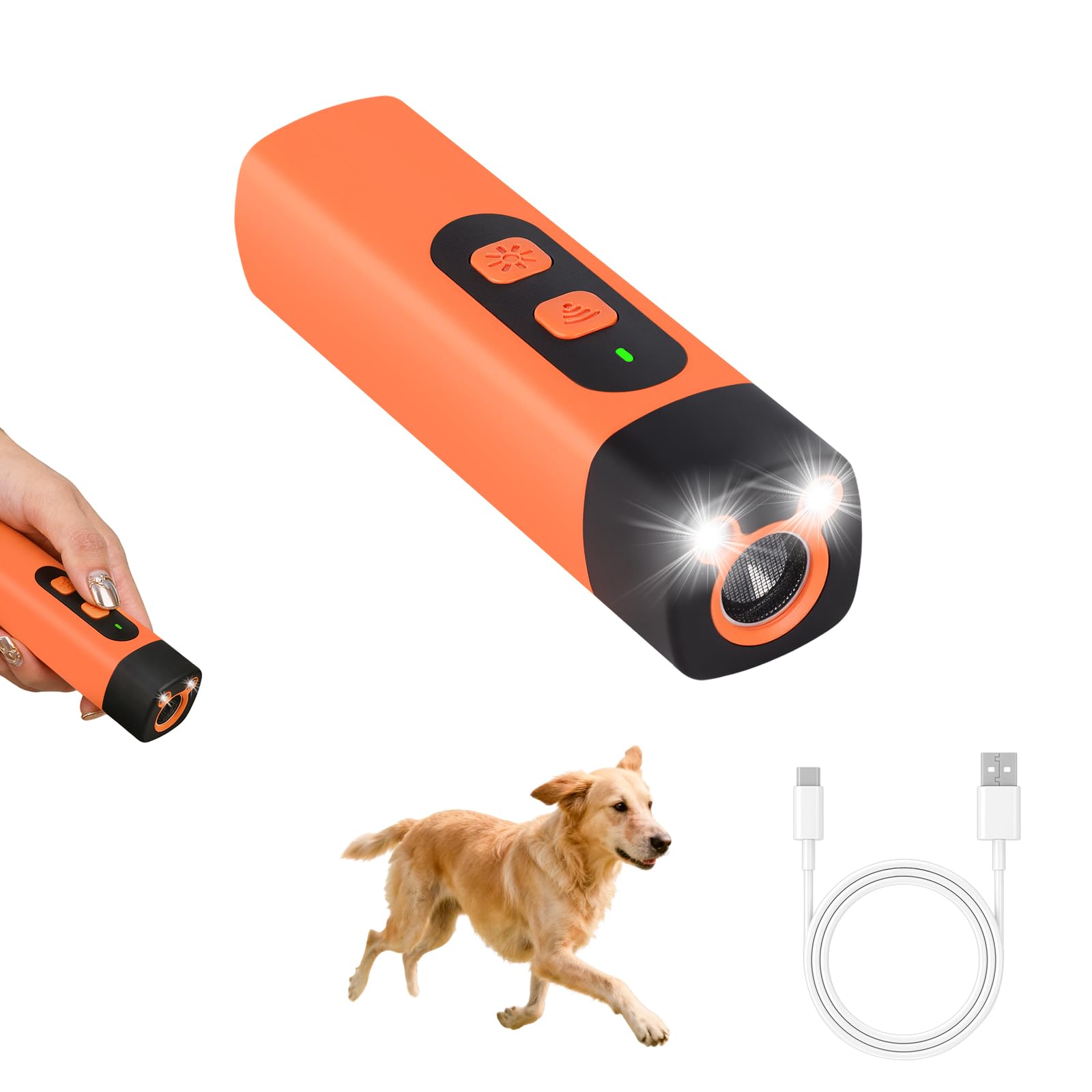 CMANLNYK Anti Barking Device for Dogs - Rechargeable 2 In 1 USB Ultrasonic Dog Repeller with Hd Display, Led Flashlight for Small, Medium and Large Dogs, Visibility Safety, Orange（Increase Power）