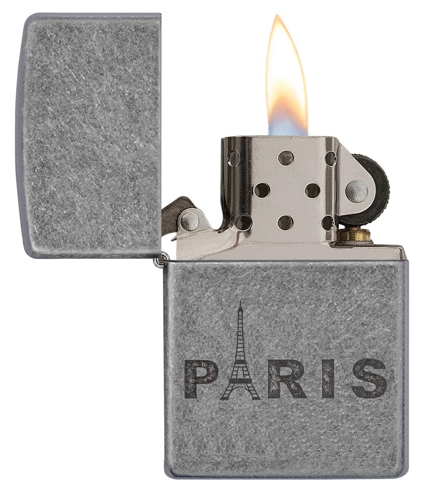 Zippo Zapalniczka Sztormowa, Paryska Wieża Eiffla, Srebrna Antique Silver, Lustre, Wielokrotnego Użytku, Wiatroszczelna Konstrukcja, Pudełko Prezentowe, Wyprodukowana w USA