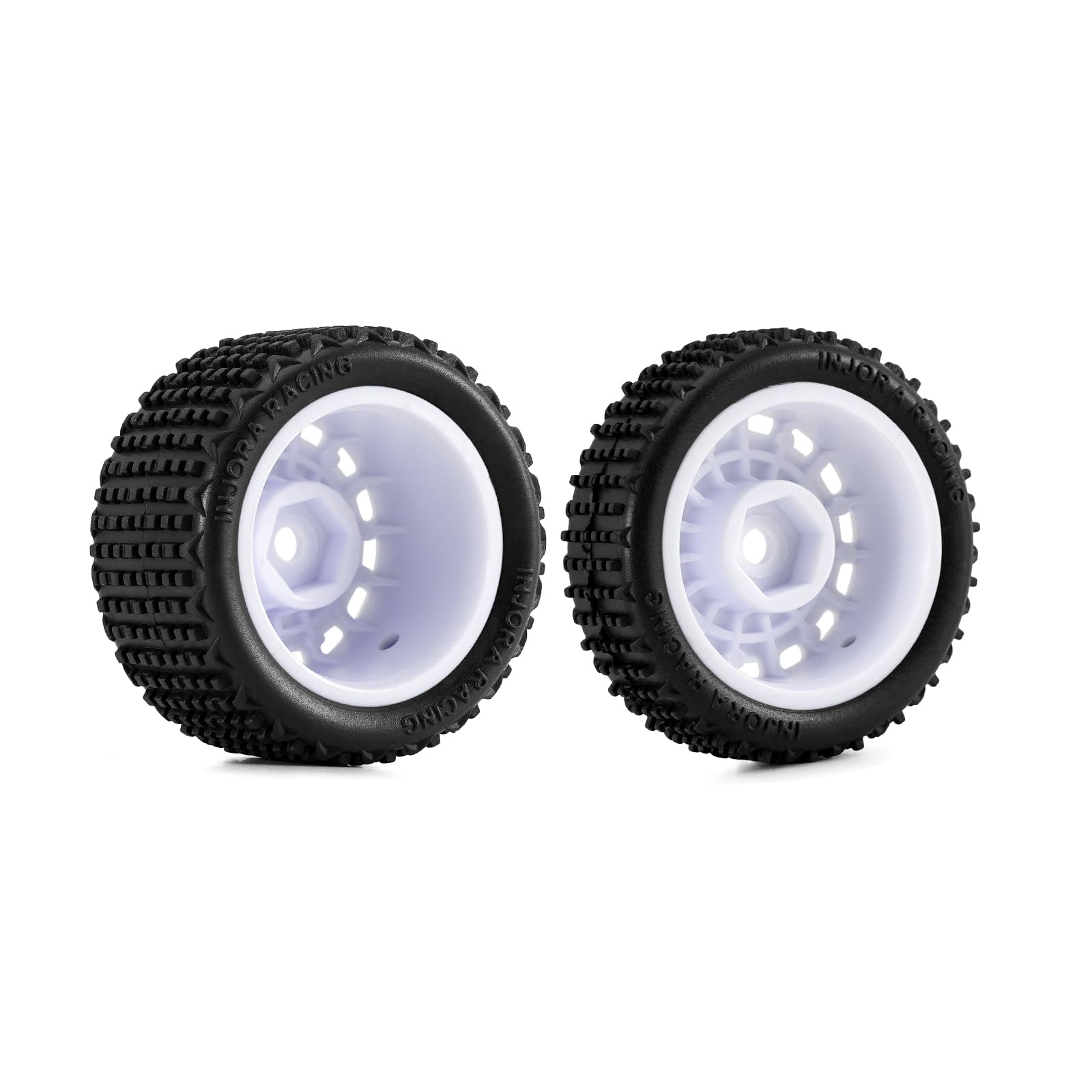 INJORA Pre-mounted Pin Buggy Tires & Wheels for 1/24 Losi Micro-B,4pcs, White, 34*11mm, 35*17.8mm - Image 3