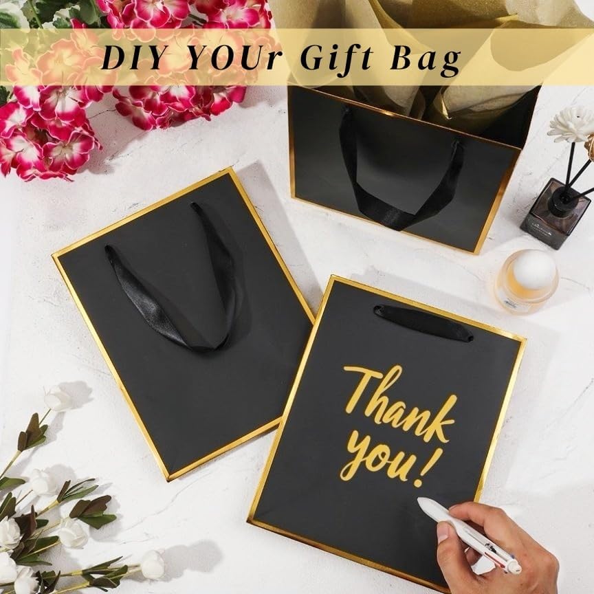 UoeRing 25 Pack Thank You Gift Bags with Handles 9.5x7.5x3.75 inch Gift Bags Medium Size Gift Bag with Tissue Paper and Card for Wedding Birthday Bridesmaid Holidays Mother's Day (Black Gold) - Image 5