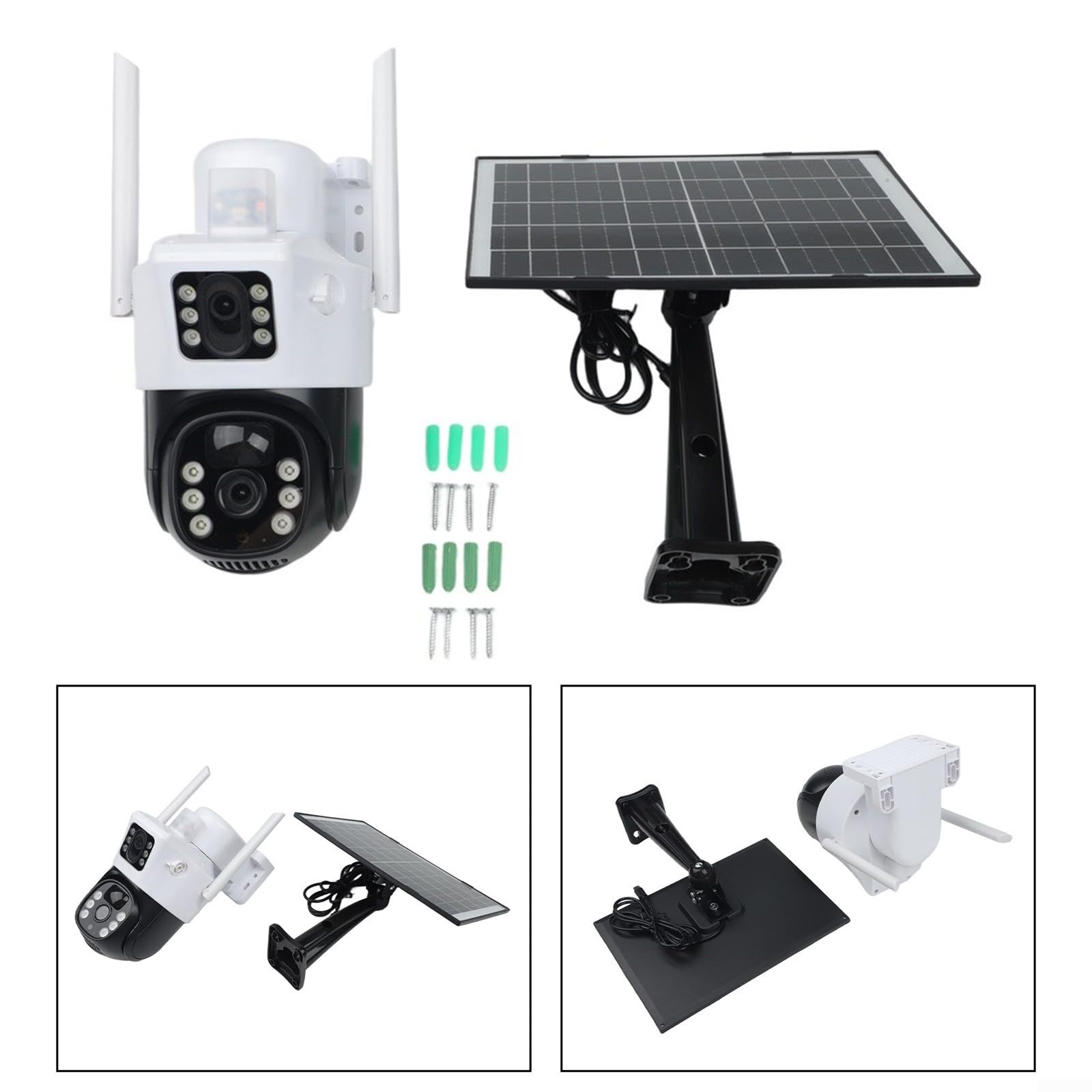 Cámara de seguridad solar de doble lente para exteriores, 4 MP, 4 G, PTZ, inalámbrica, CCTV con zoom panorámico y color para visión nocturna, detección de IA IP66 para prueba blanca (cámara