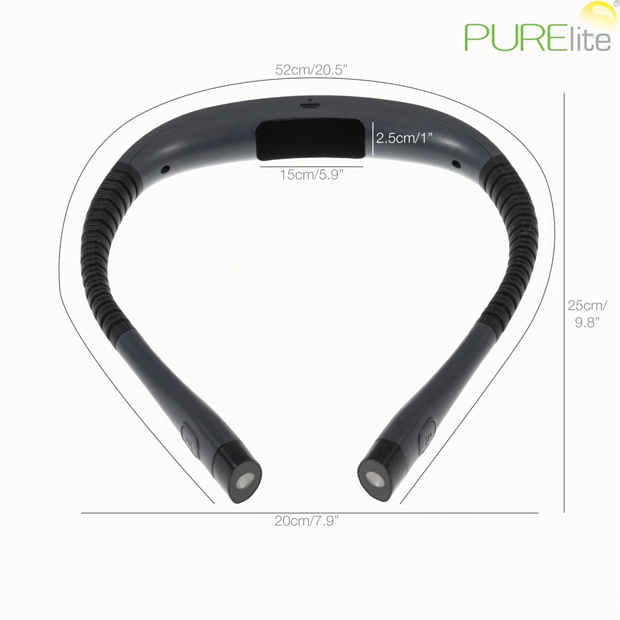 PURElite Lampe de Lecture de Cou Rechargeable au Lit, LED flexible, lampe de lecture mains libres réglable, ampoules à intensité variable 3 couleurs pour la lecture, la couture, l'artisanat – Noir