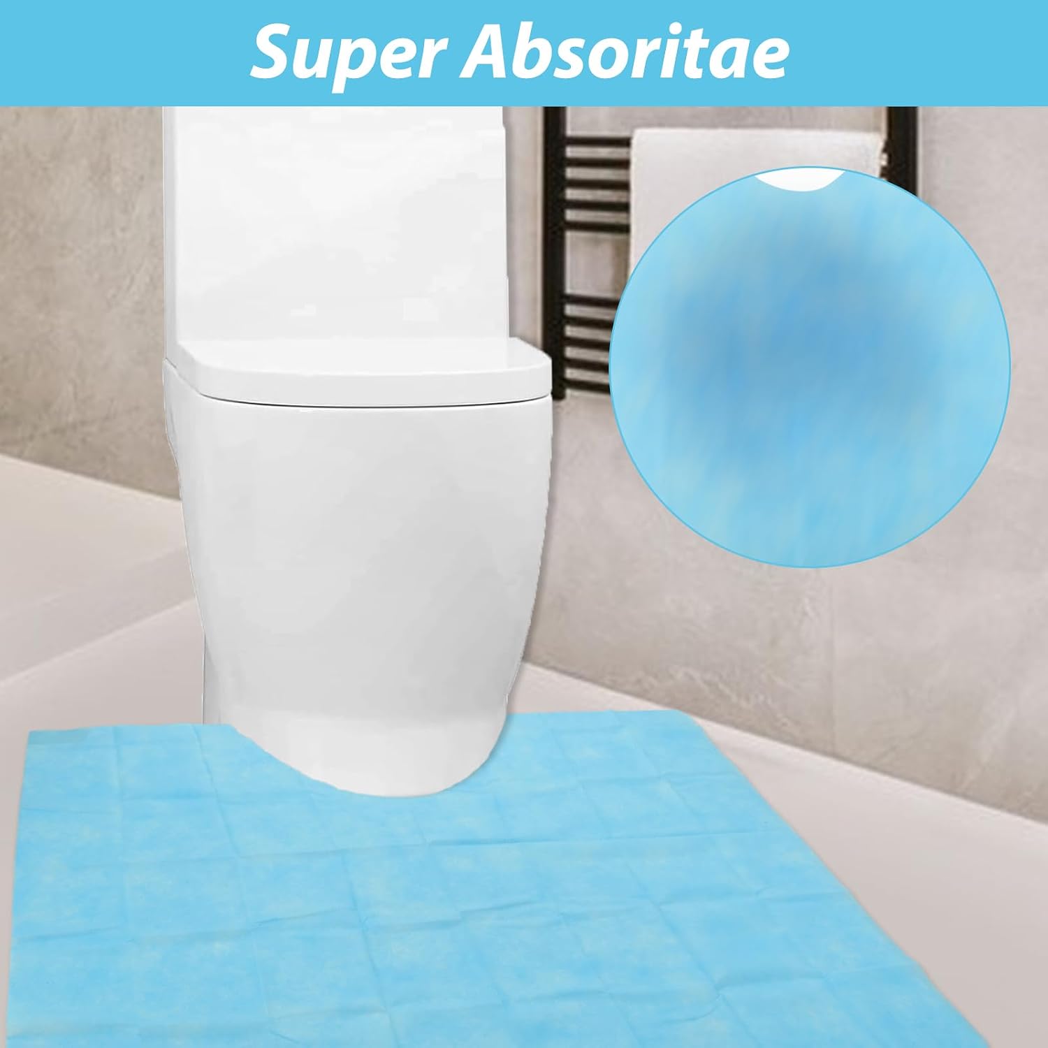 30 PCS Disposable Toilet Mats Super Absorbent Around Toilet Floor Protector from Urine Disposable U Shaped Toilet Pee Guard for Floor Non Slip Toilet Floor Mat for Urine (Blue, 24x24 Inch)