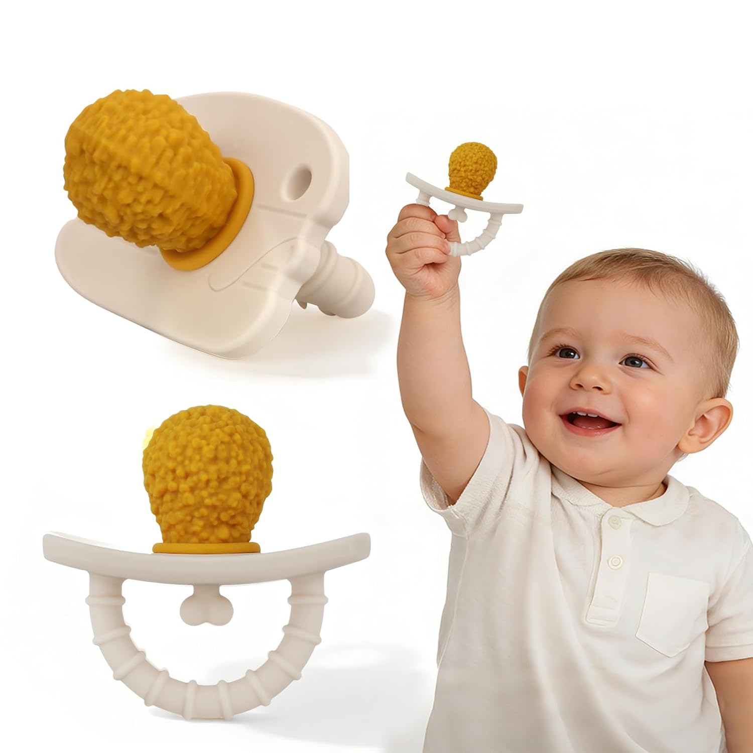 Chuya Fried Chicken Leg Baby Teething Toy, 2 Pack Silicone Baby Pacifier for Infants 0-12 Months, Sensory Teething Relief Boys Girls Gift
