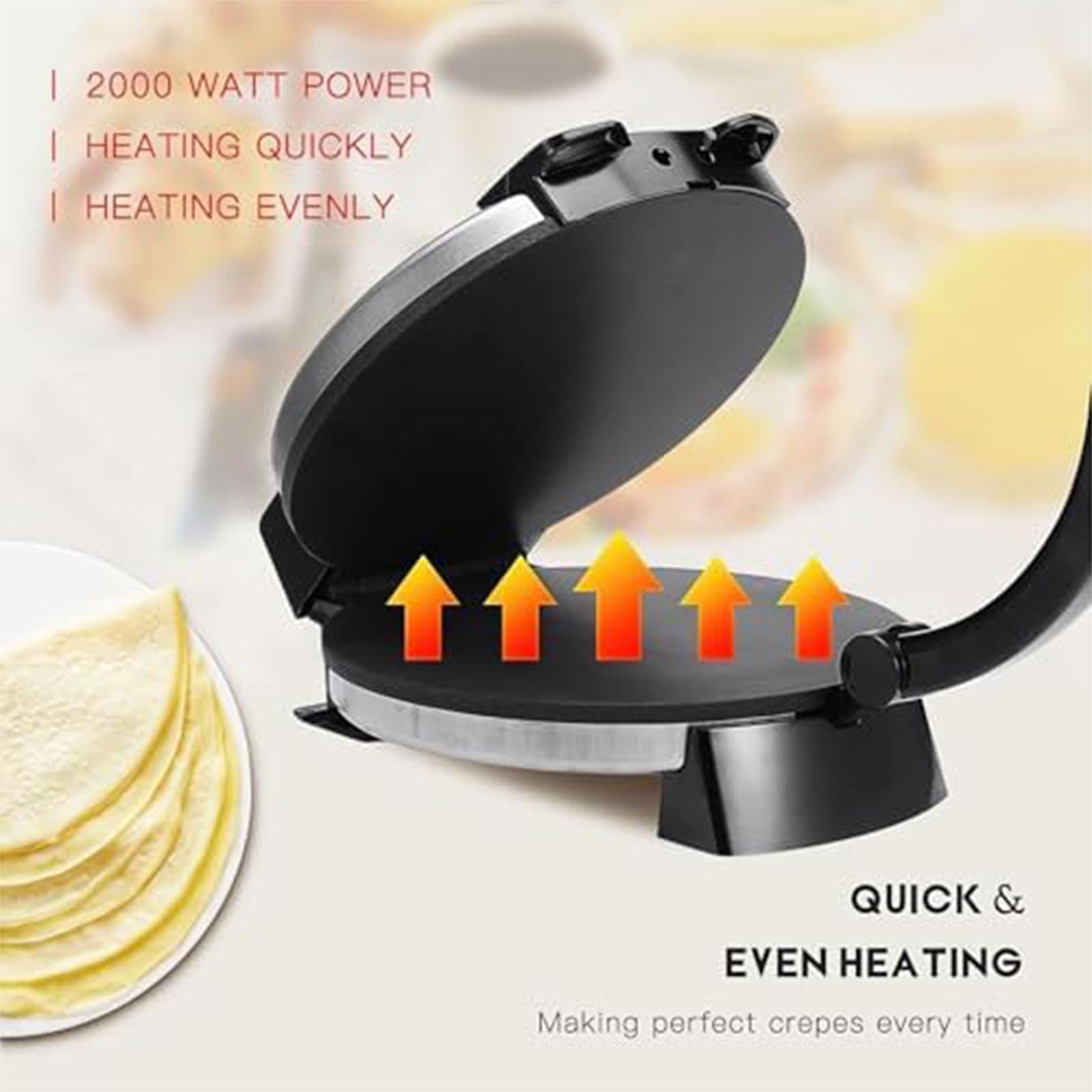 1200W Pressa Elettrica Chapati, Macchina Tortilla Antiaderente, Riscaldamento Bifacciale, Termostato Regolabile, Nero Pulito Facile