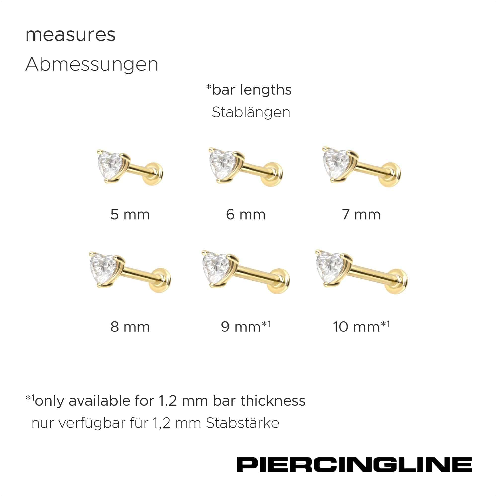 PIERCINGLINE Piercing Stecker 14 Gold Labret mit Push Fit MOISSANIT-HERZ 585er Gold - Roségoldfarben, Goldfarben, Silberfarben