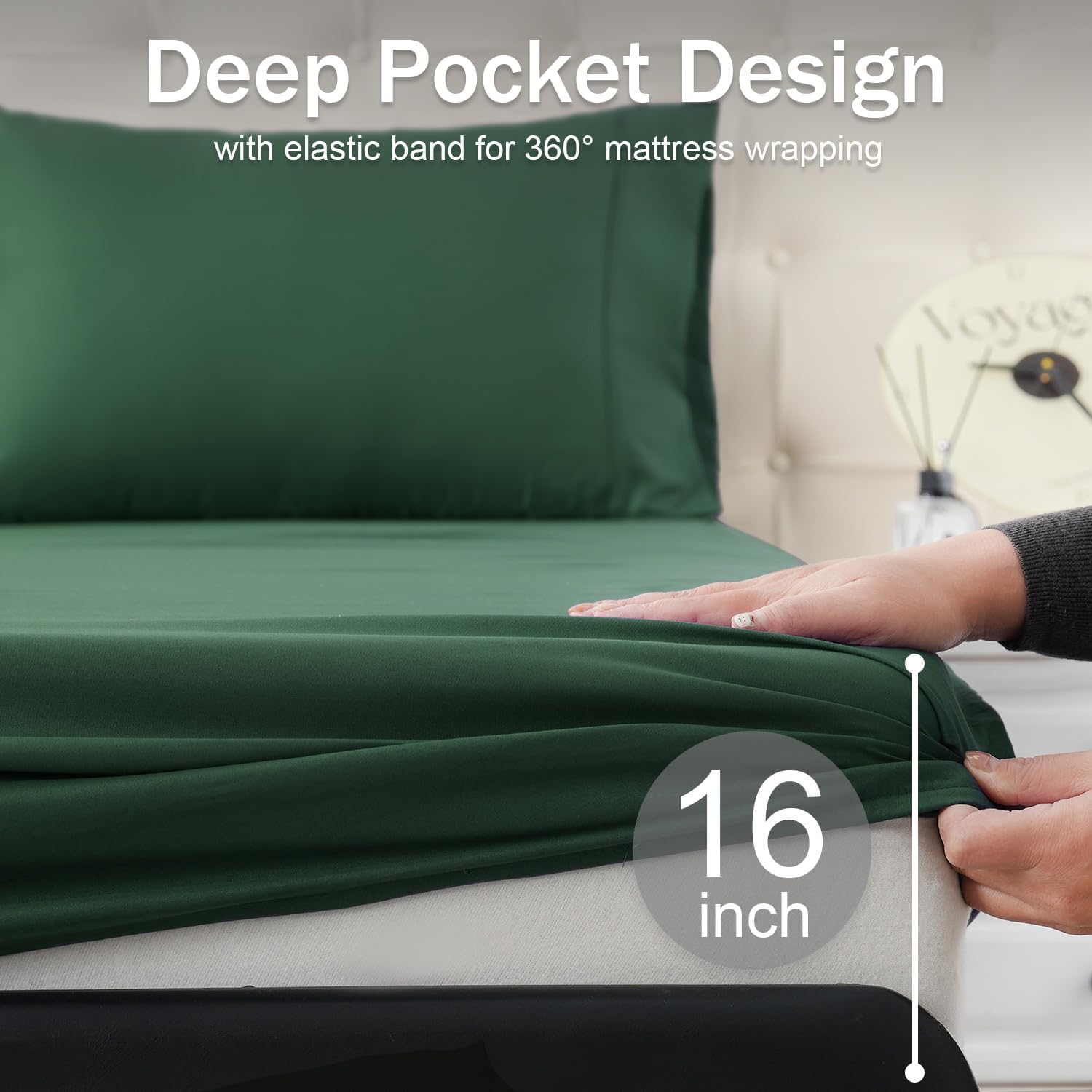 MICORAL King Bed Sheets Set, Soft Breathable Bedding Sheet Set, Sheets Set with 16" Deep Pocket Design (4 Pieces, King, Emerald Green)