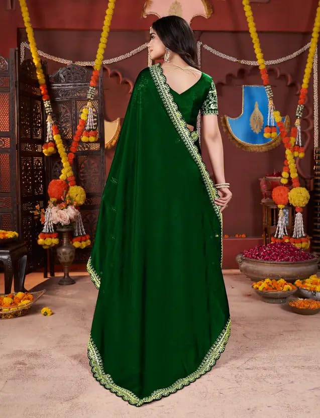 Image of DHARMEE Women's Elegant Designer Sarees Premium Rangoli Fabric with Embellished Border, Lightweight and Stylish Ethnic Wear - Perfect for Parties, Weddings, and Festive Occasions..