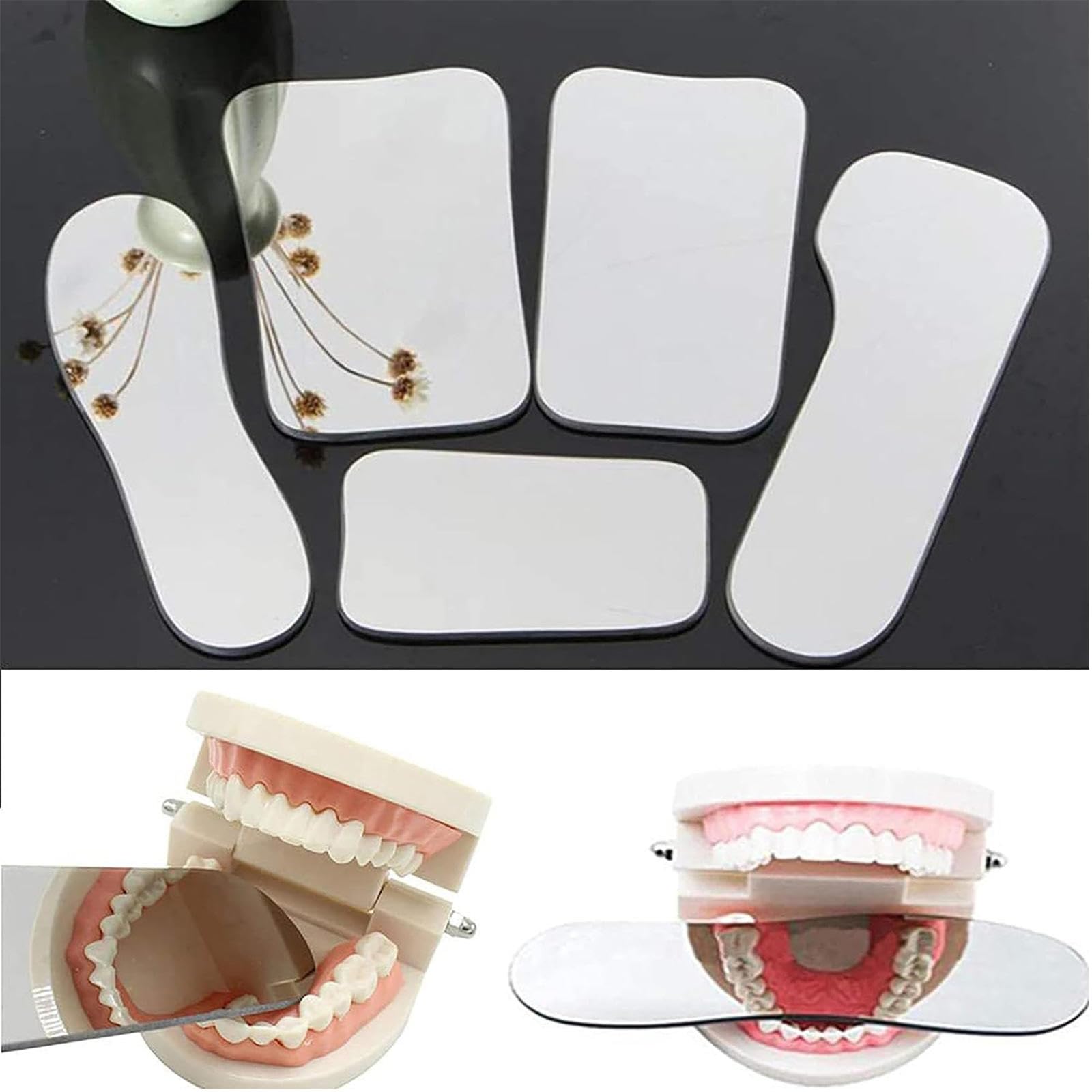 Miroir Intra-oral, 5 Pièces Photographiques Intra-orales Orthodontiques Dentaires, Miroir Réflecteur à 2 Côtés pour Verre Orthodontique de Dentiste de Clinique