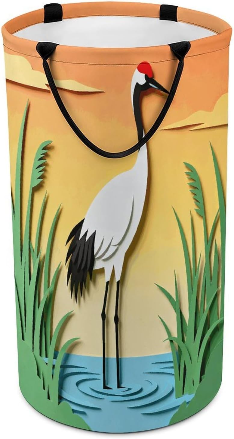 Elegant Grace of Crane Silhouette Laundry Hamper Portable Lightweight Clothes Hampers Fashion Dirty Laundry Storage Basket Large Capacity Foldable Clothes Baskets for Bathroom Bedroom