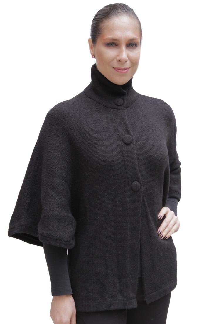 Women's Alpaca Wool Knit Yarn Cape Coat Poncho Solid Color