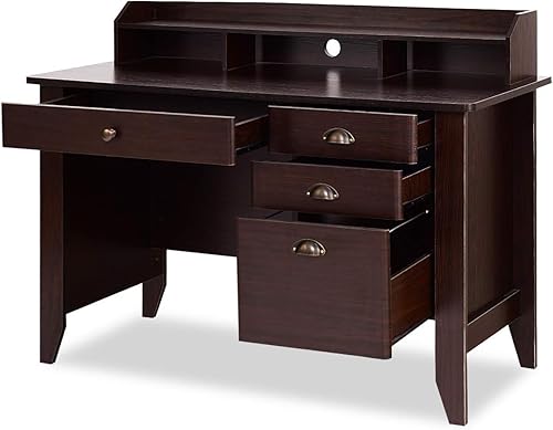 Miniatura 33 de Safeplus Escritorio para computadora de 48 pulgadas con 4 cajones de almacenamiento y mesa ejecutiva de madera para PC y portátil Blanco,Negro