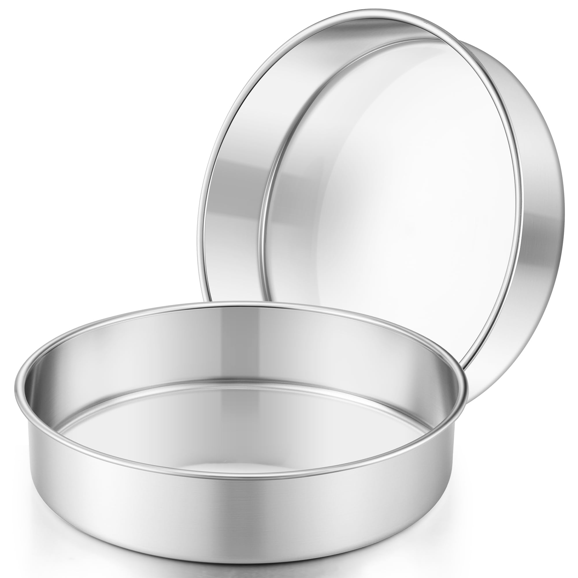Herogo 9.5 Inch Cake Tin, Stainless Steel Cake Pan Set of 2, Round Baking Cake Mould for Baking, Wedding Layer Cake Tin Bakeware Set with Mirror-Polished, Healthy & Food Grade, Dishwasher Safe