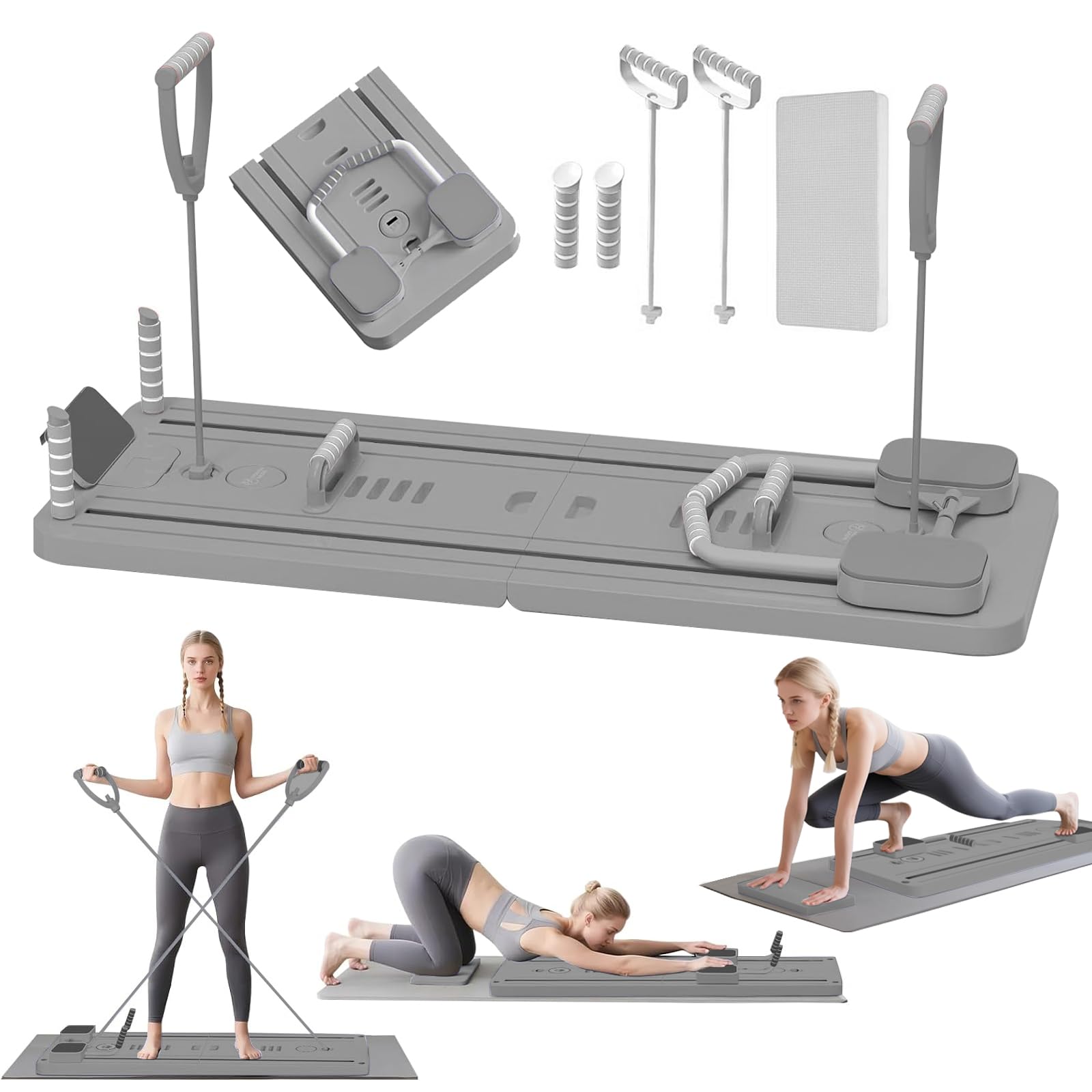 Mini Reformer Pilates per Casa, 5 En 1 Pilate Reformer Machine con Timer per Vita, Gambe, Braccia e Schiena, 2025 Upgrade Tavola Pilates Board