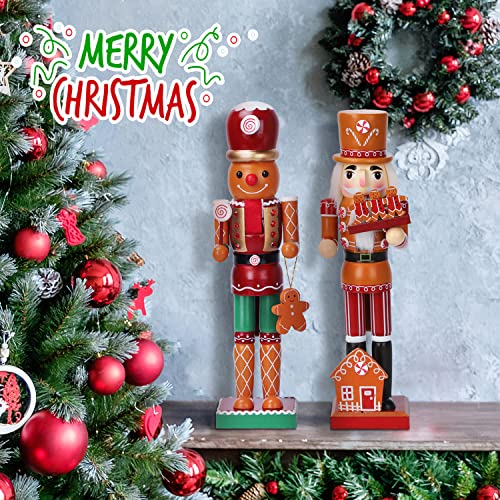 Miniatura 6 de Auluda Decoración Navideña Cascanueces, 2 Hombres De Jengibre, Figuras De Muñecas De Madera Hechas A Mano, Figura De Regalo Festiva Para Coleccionar, Estantes