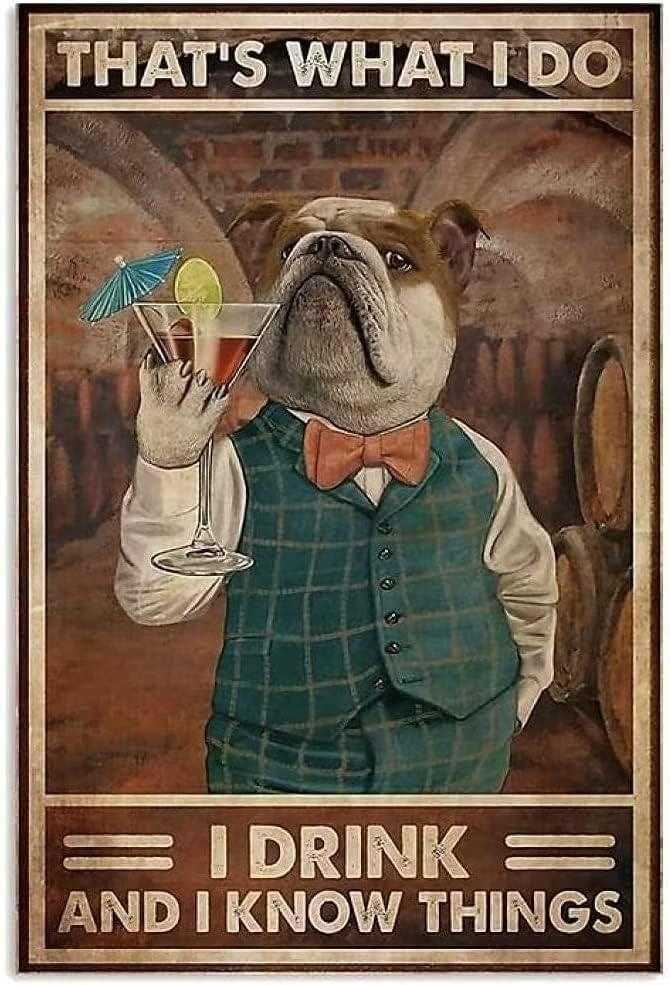 Letreros de metal con diseño de perro Bulldog inglés, cartel divertido para bar, cafetería, sala de estar, baño, cocina, hogar, decoración de pared,