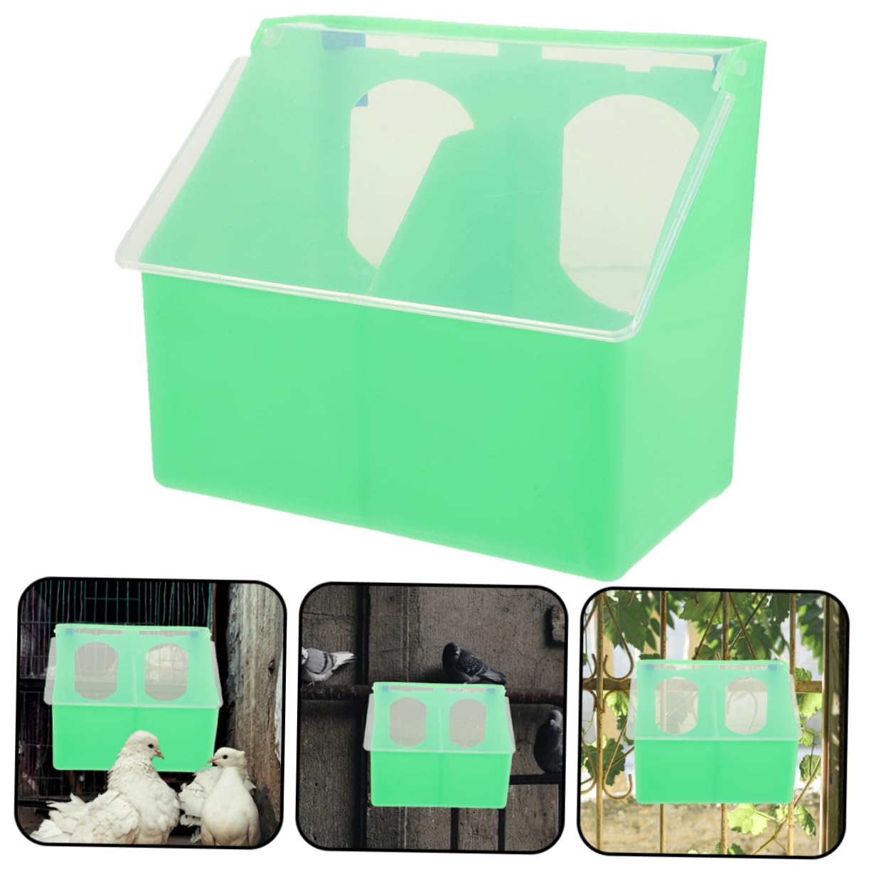 Mangeoire à Oiseaux à Double Ouverture, Lot de 3, Plastique Vert