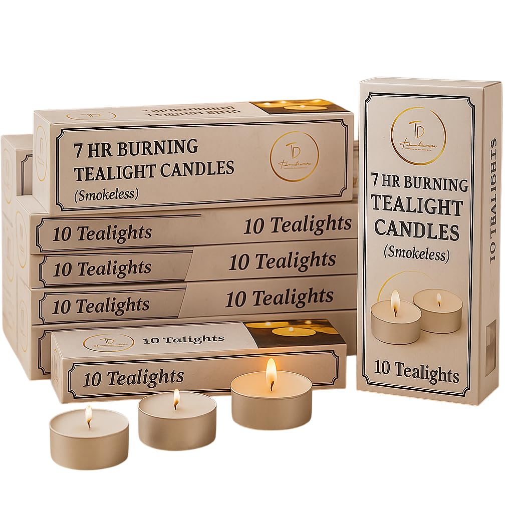 True Decor 7 Hours Burn Time Tea Light Candle 100 Pcs Set - Long Lasting Tealights Pack of 100 - Smokeless White Tea Candles, Unscented Paraffin Wax Tealight Candle for Weddings & Spa