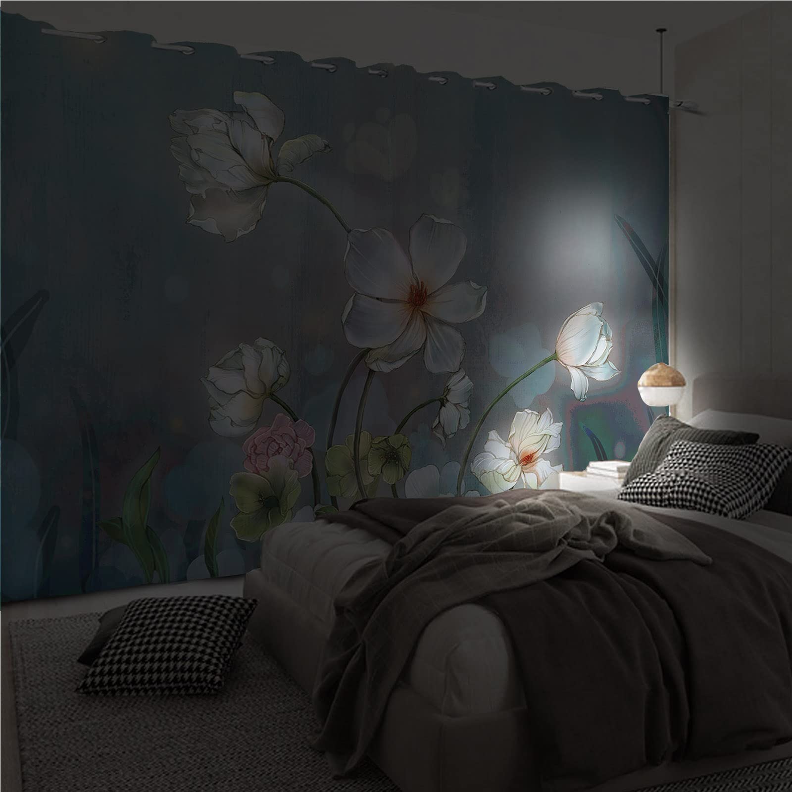 140 x 229 cm kwiat akwarela zasłona okienna biały różowy lotos kwiatowy botaniczna roślina zielone liście wiejska letnia sceneria okna zasłony do kuchni blokada światła, 2 panele