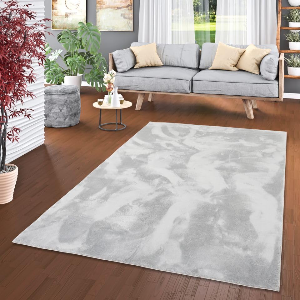 Kunstfaser Teppich Wohnzimmer Luxus Super Soft Fellteppich Pearl Grau in 5 Größen