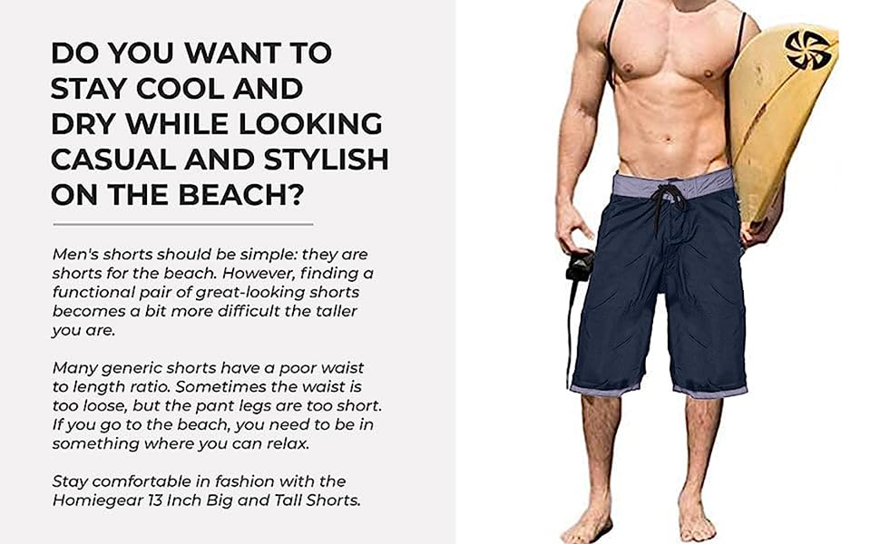 Homiegear Beach Wear for Men - Swimming Trunk - Quick Dry Fabric & Drawstring Fit Design for Indoor & Outdoor - 13 Inch (as1, Alpha, x_l, Regular, Regular, Navy Blue)2