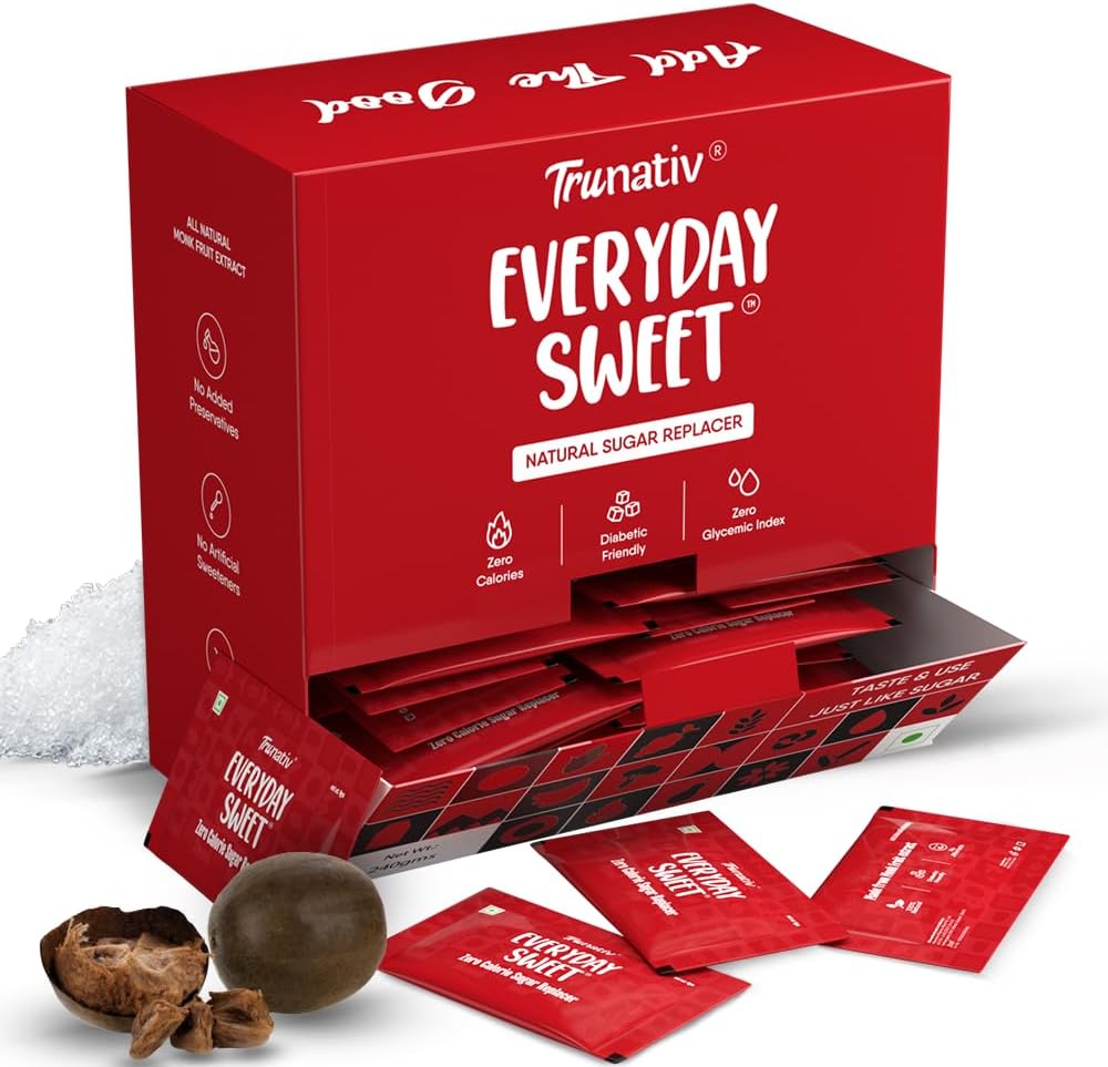 Everyday Sweet | Monkfruit Sweetener Powder | Zero-Calorie Sugar Substitute | 1:1 Sugar Replacer for Cooking & Baking | Keto & Diabetic Friendly | 60 Sachets-240g (Pack of 1)