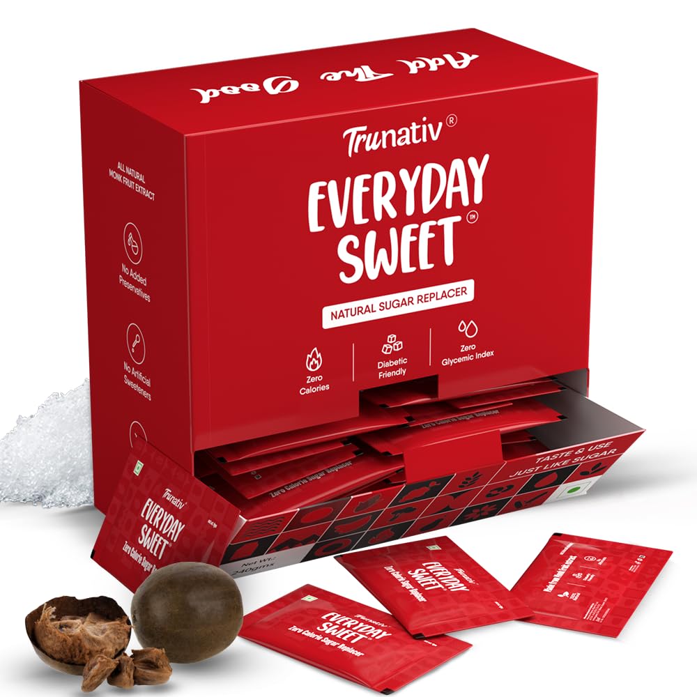 Trunativ Everyday Sweet | Monkfruit Sweetener Powder | Zero-Calorie Sugar Substitute | 1:1 Sugar Replacer for Cooking & Baking | Keto & Diabetic Friendly | 60 Sachets-240g (Pack of 1)